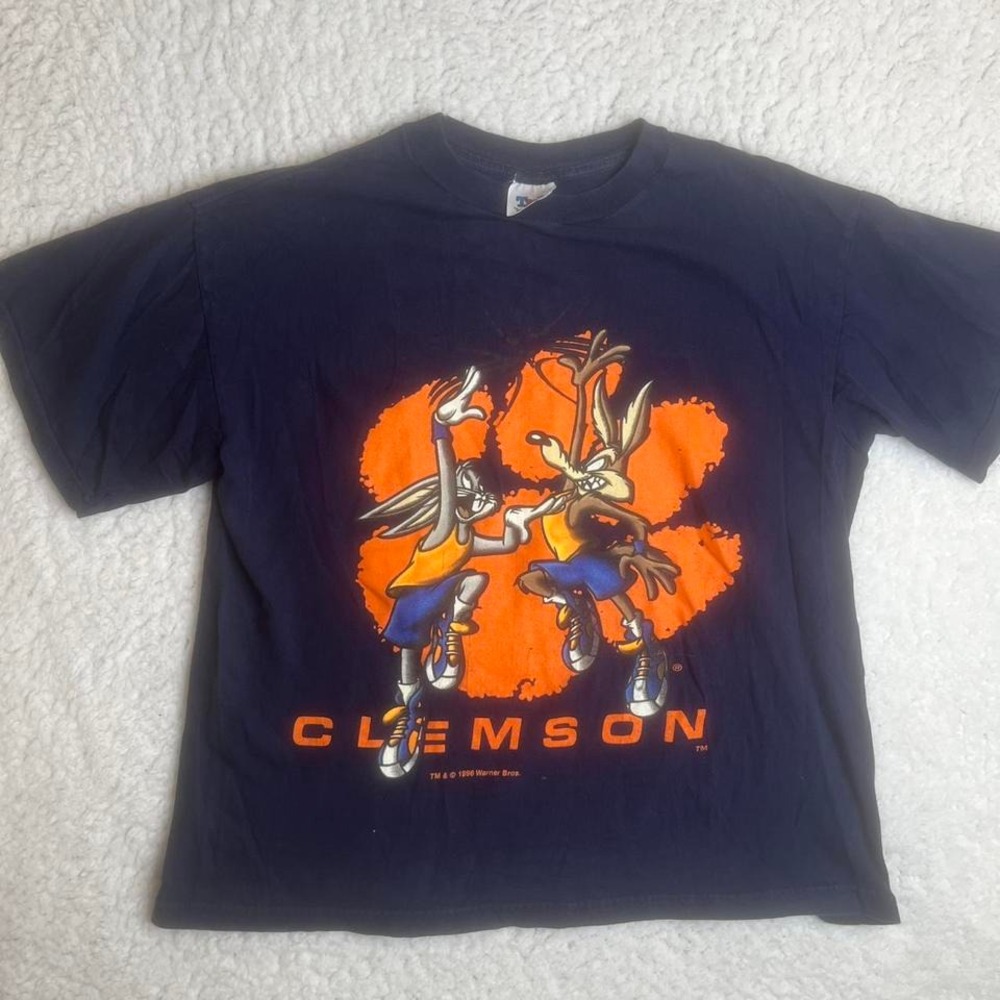 1996 Clemson looney tunes Warner bros blue graphic tshirt‎ single stitch L